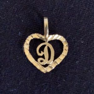 14K Yellow Gold Heart Initial Pendant - D